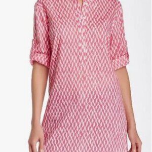 J. McLaughlin Sandy Lawn Pink/White Tunic Top, Sz M
